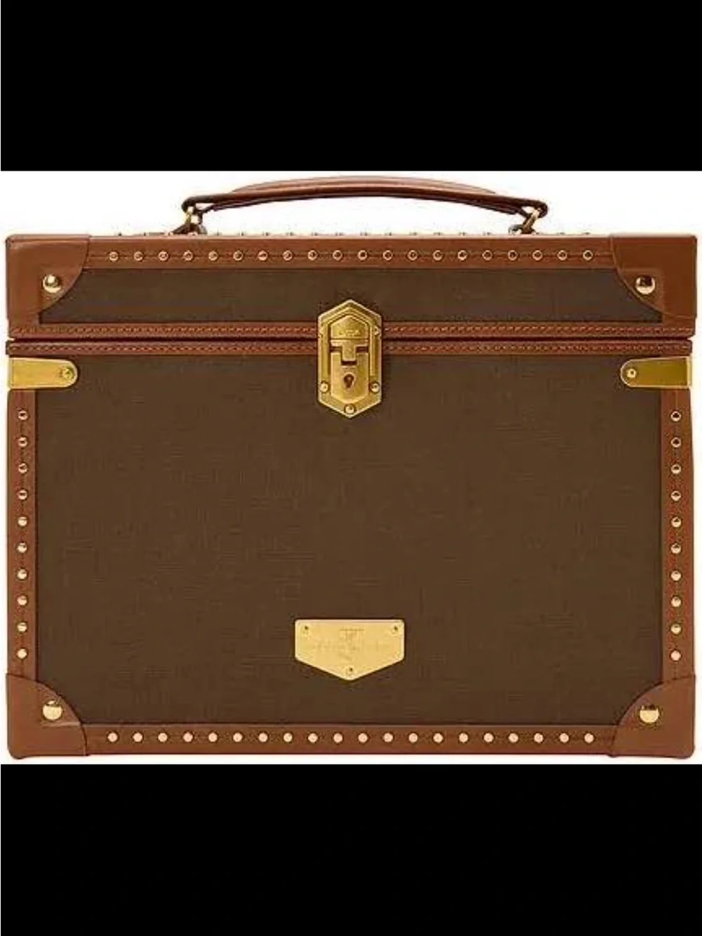 WOLF Brown and Tan Jewelry Travel Case with Gold Hardware